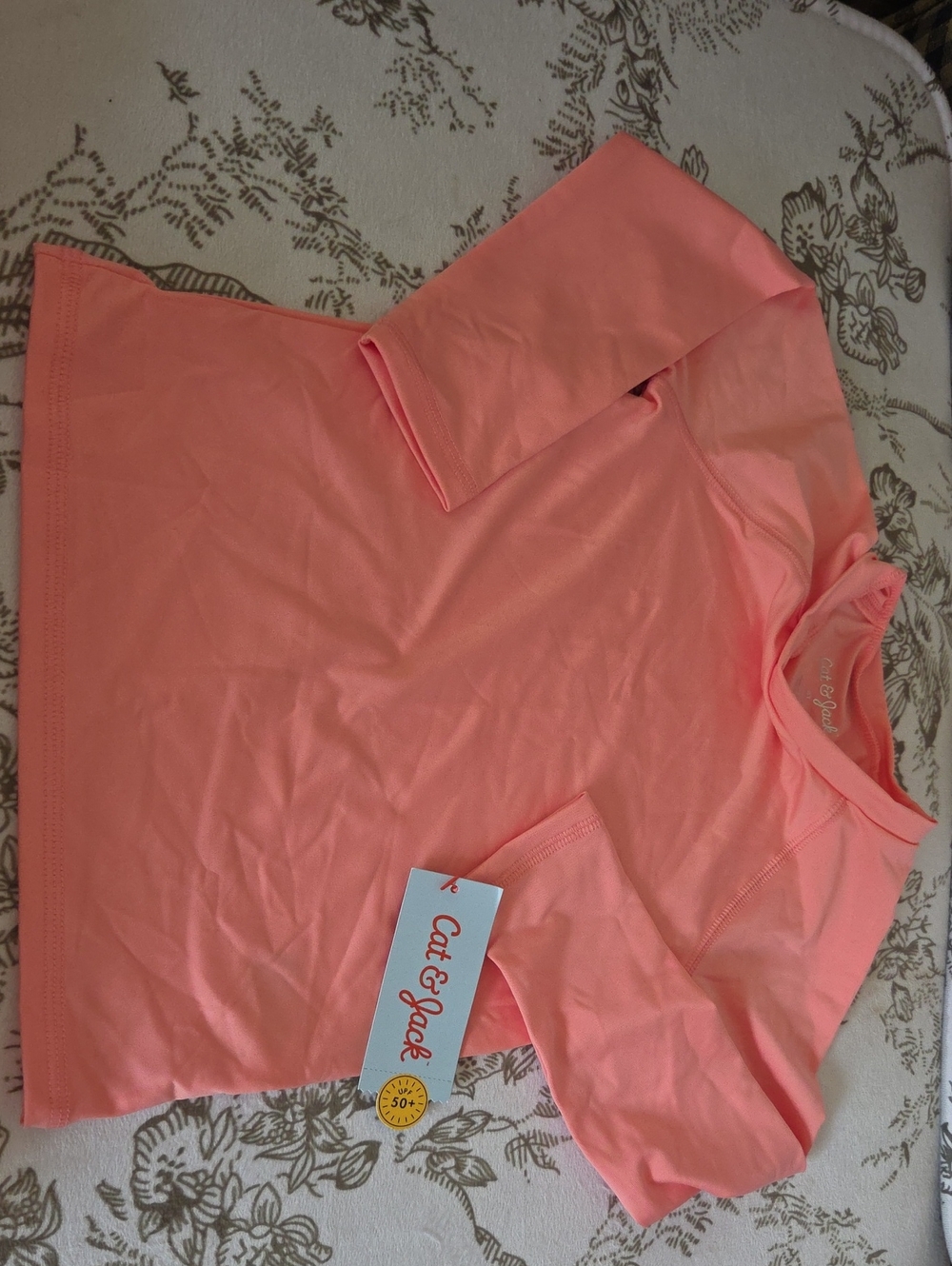 NWT Cat & Jack 4T Long Sleeve Rash Guard Swim Shirt UPF 50+ Coral Pink